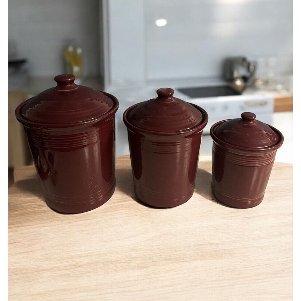 Set Of 3 Fiesta‎ Ware Canister Cinnabar Retired EUC Ceramic Burgundy Fiesta Ware